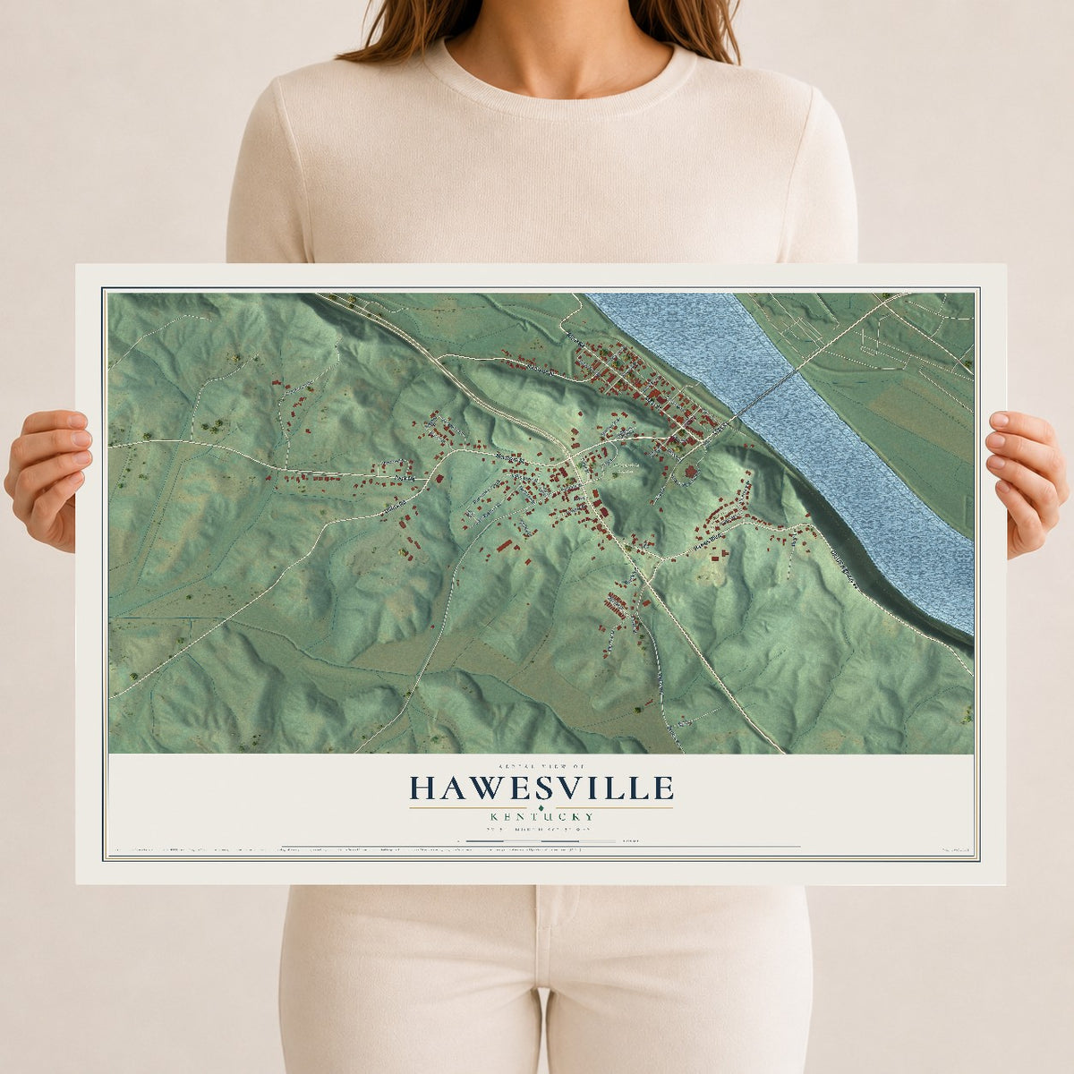 Map of Hawesville, Kentucky, 12 x 18 inch unframed archival matte print