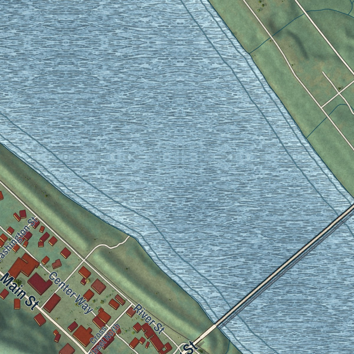 Close-up of the map of Hawesville, Kentucky print showing street and building detail