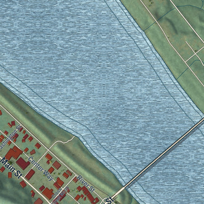 Close-up of the map of Hawesville, Kentucky print showing street and building detail