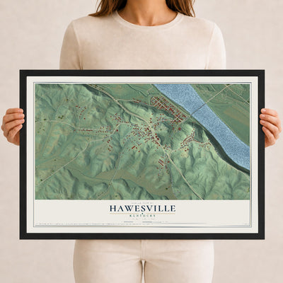 Map of Hawesville, Kentucky, 12 x 18 inch print in a black wood frame