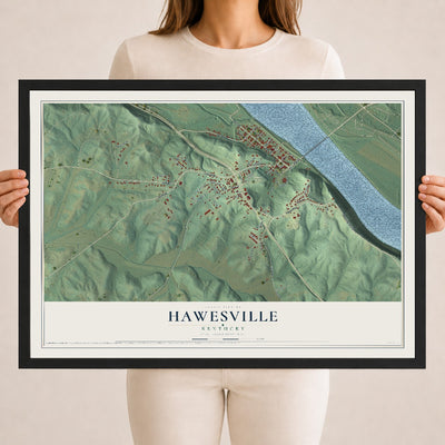 Map of Hawesville, Kentucky, 18 x 24 inch print in a black wood frame