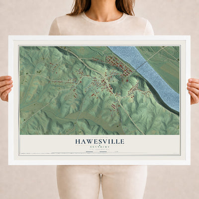 Map of Hawesville, Kentucky, 18 x 24 inch print in a white wood frame