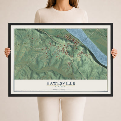Map of Hawesville, Kentucky, 24 x 36 inch print in a black wood frame