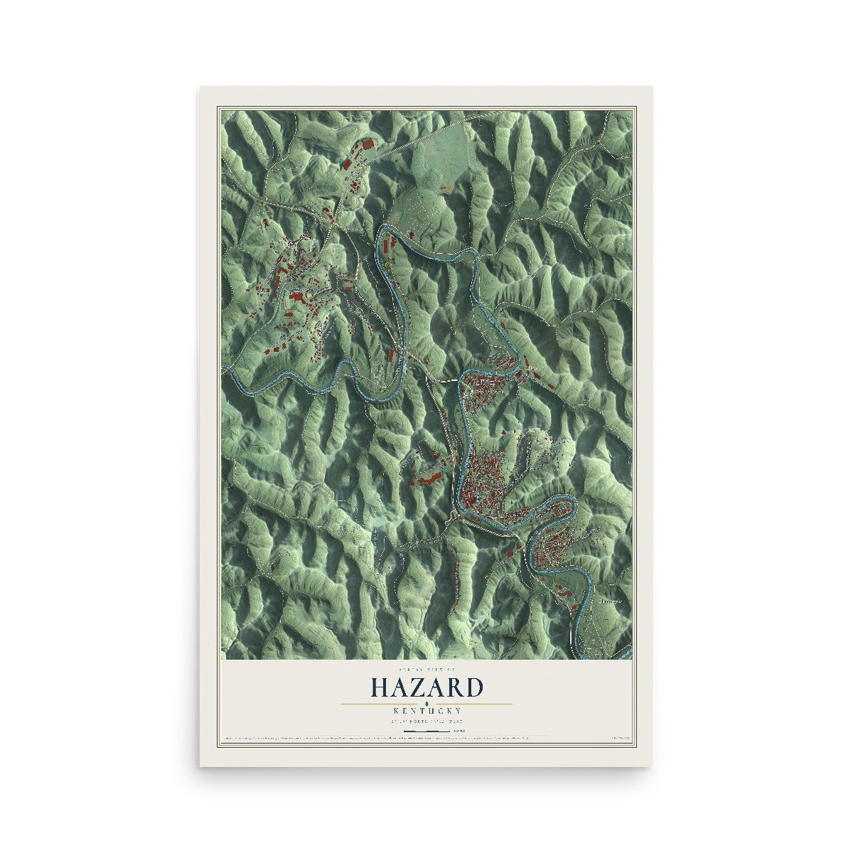 Map of Hazard, Kentucky, 12 x 18 inch unframed archival matte print
