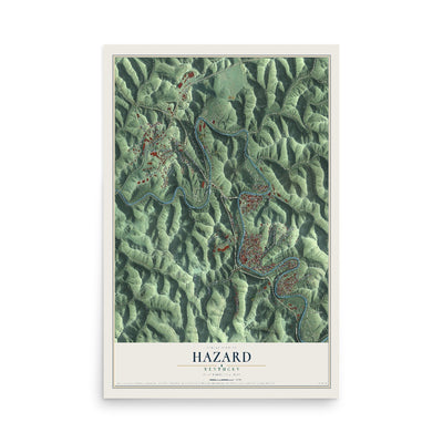Map of Hazard, Kentucky, 12 x 18 inch unframed archival matte print