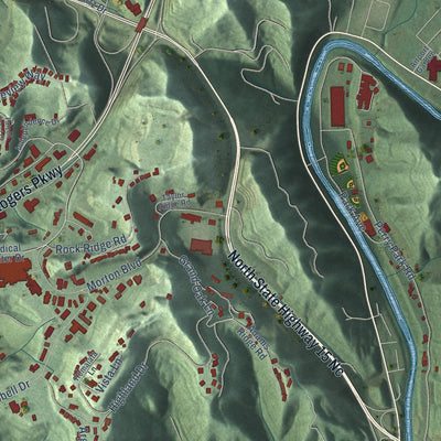 Second close-up of the map of Hazard, Kentucky print showing more streets and buildings