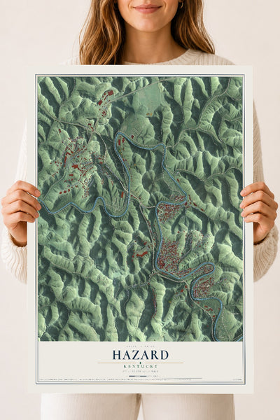 Map of Hazard, Kentucky, 18 x 24 inch unframed archival matte print
