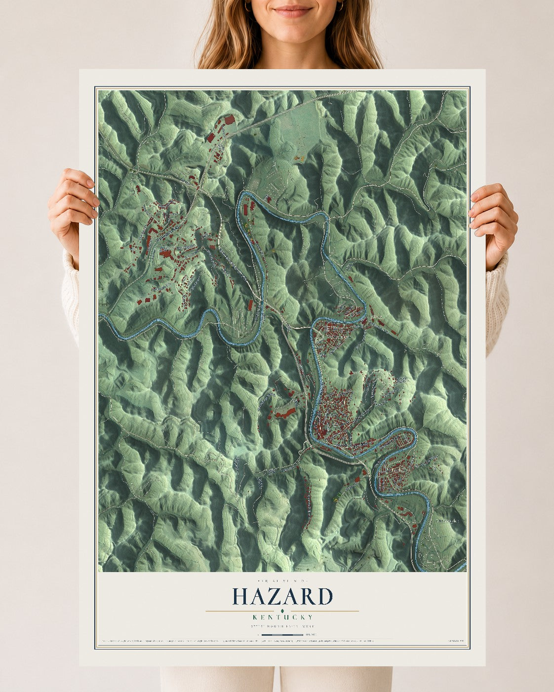 Map of Hazard, Kentucky, 24 x 36 inch unframed archival matte print