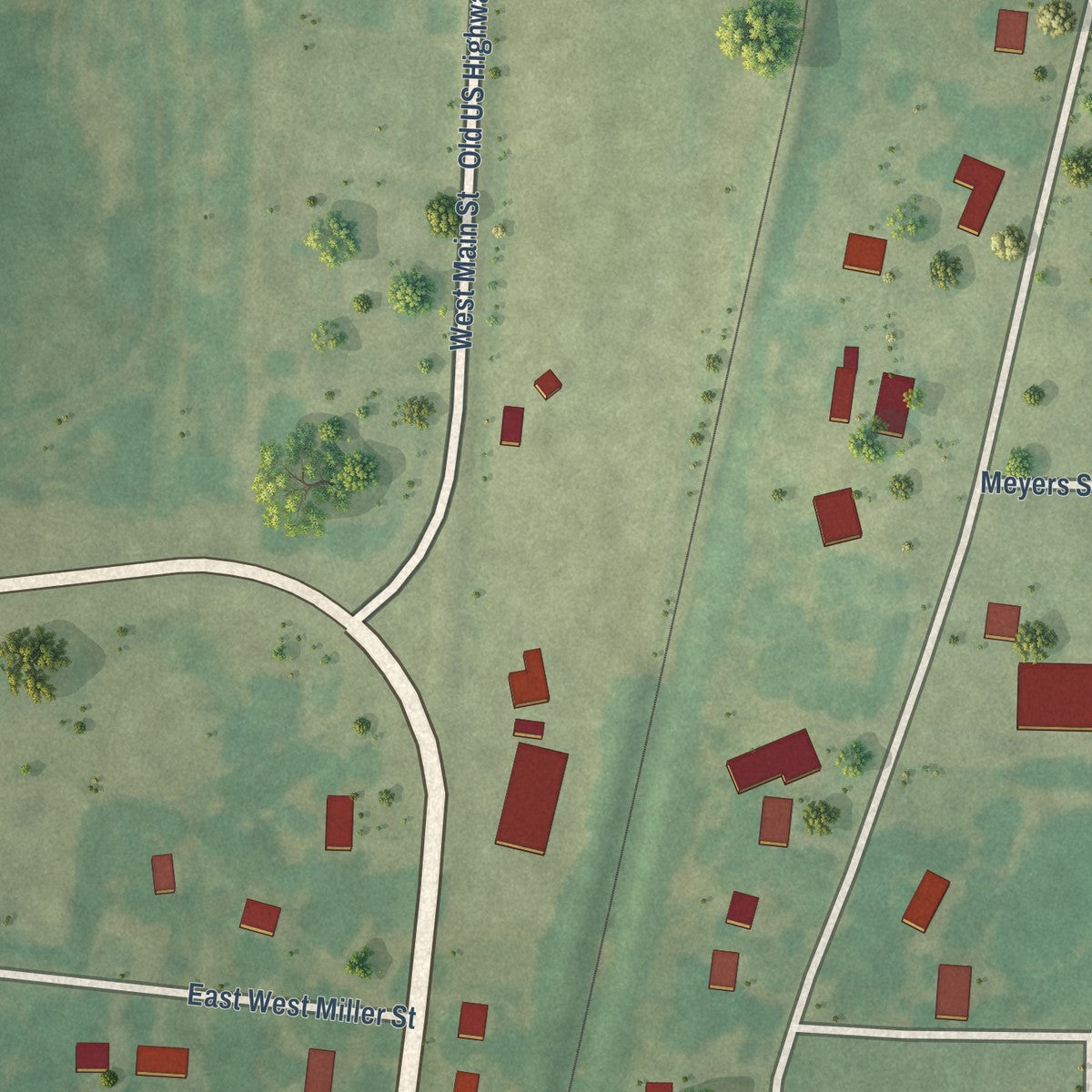 Second close-up of the map of Hazel, Kentucky print showing more streets and buildings