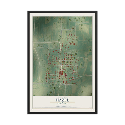 Map of Hazel, Kentucky, 12 x 18 inch print in a black wood frame