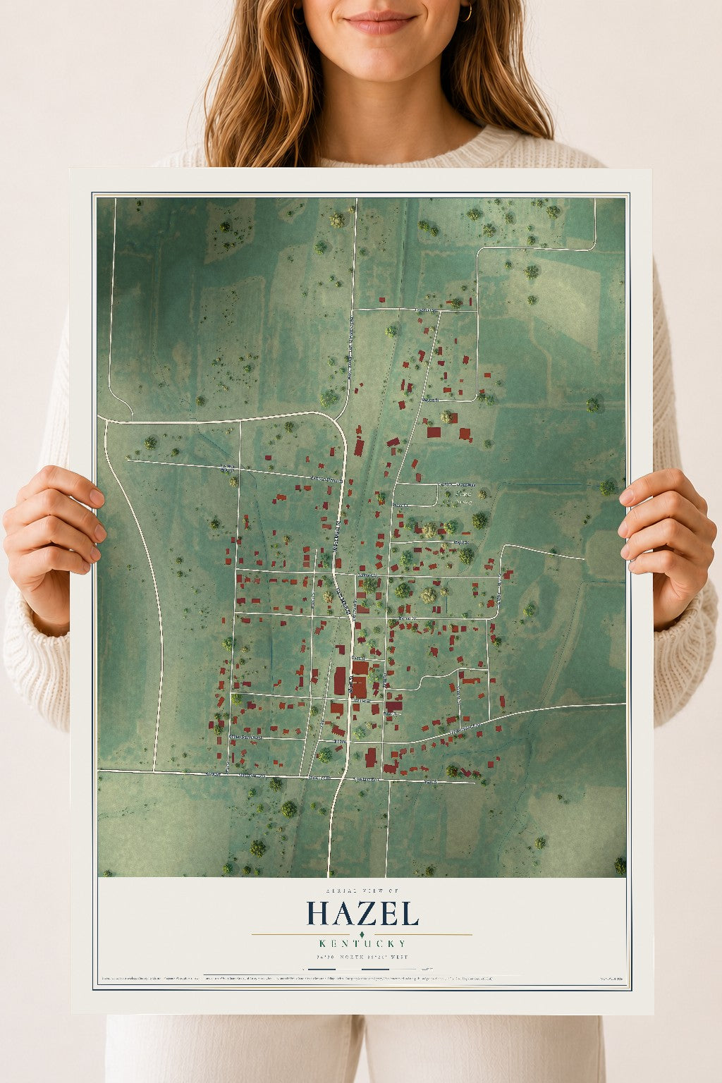 Map of Hazel, Kentucky, 18 x 24 inch unframed archival matte print