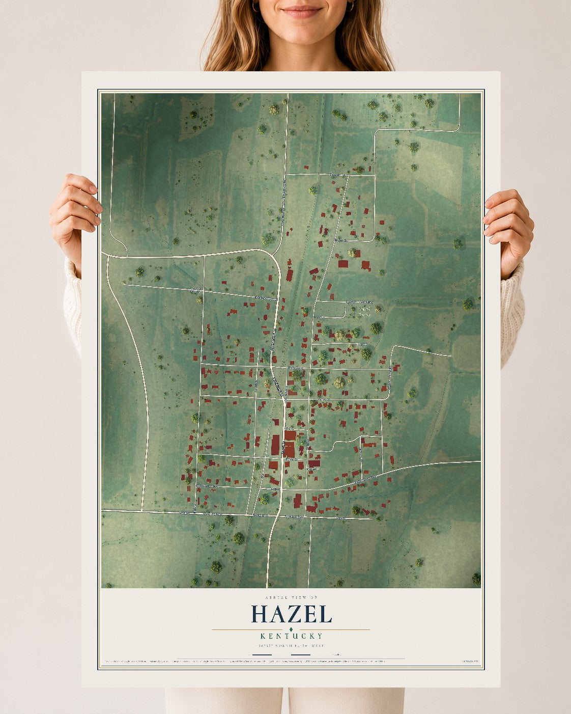 Map of Hazel, Kentucky, 24 x 36 inch unframed archival matte print