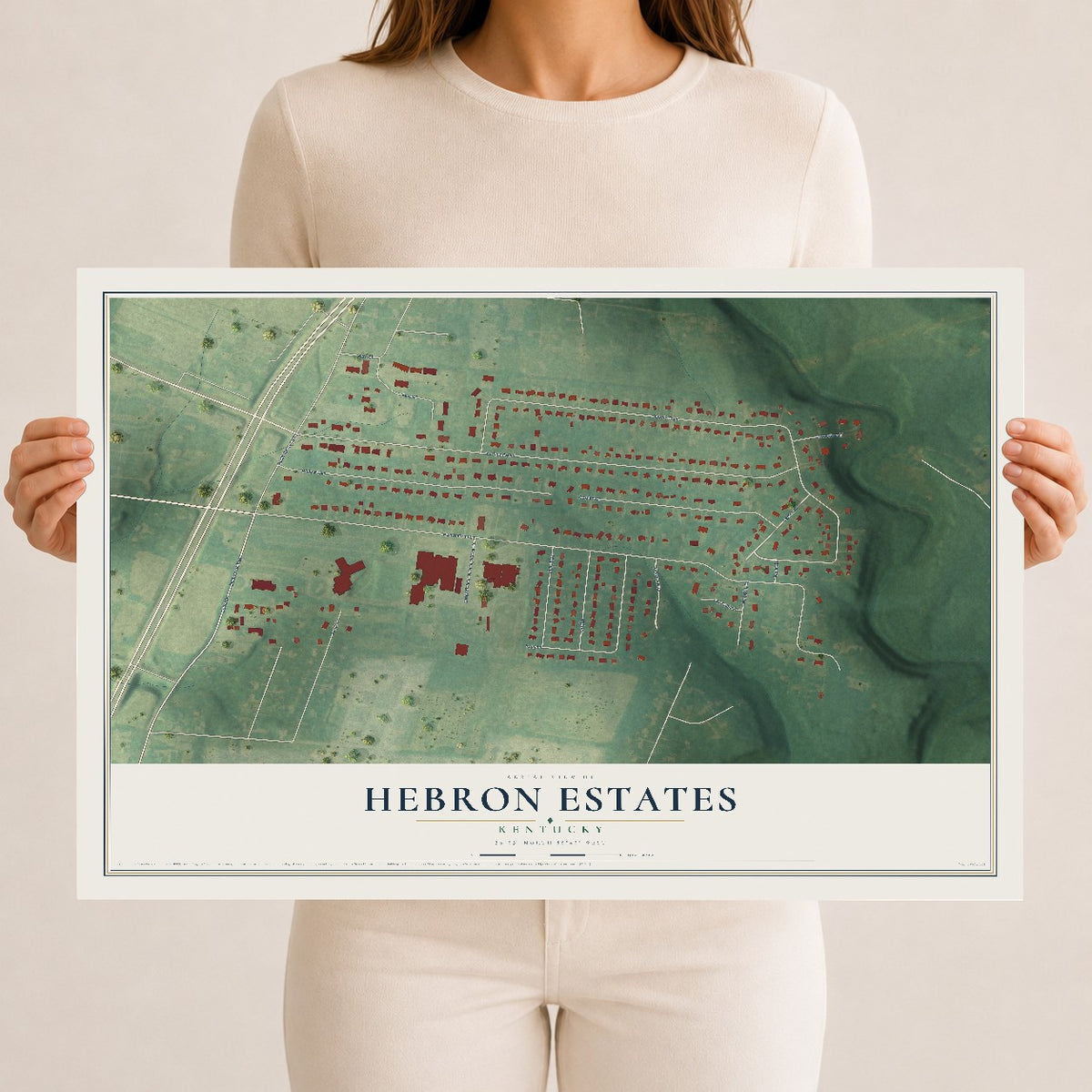Map of Hebron Estates, Kentucky, 12 x 18 inch unframed archival matte print