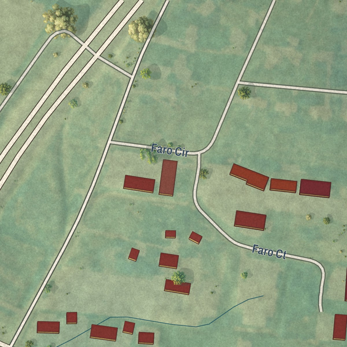 Second close-up of the map of Hebron Estates, Kentucky print showing more streets and buildings