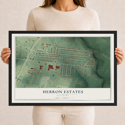 Map of Hebron Estates, Kentucky, 12 x 18 inch print in a black wood frame