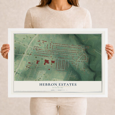 Map of Hebron Estates, Kentucky, 12 x 18 inch print in a white wood frame