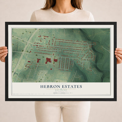 Map of Hebron Estates, Kentucky, 18 x 24 inch print in a black wood frame