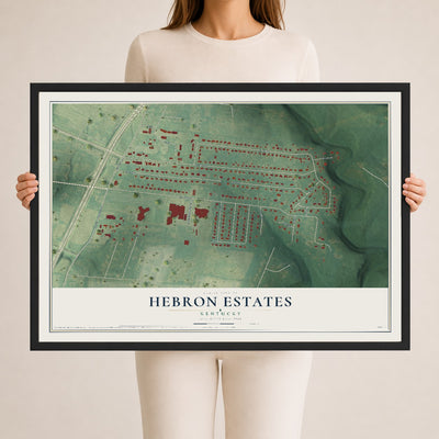 Map of Hebron Estates, Kentucky, 24 x 36 inch print in a black wood frame