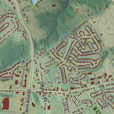 Close-up of the map of Hebron, Kentucky print showing street and building detail