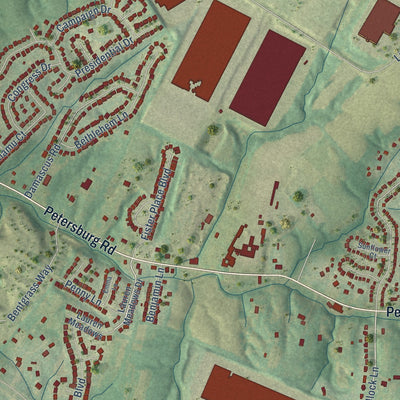 Second close-up of the map of Hebron, Kentucky print showing more streets and buildings