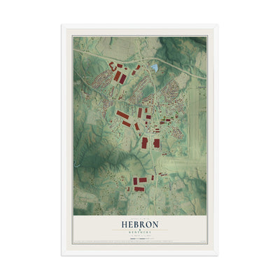 Map of Hebron, Kentucky, 12 x 18 inch print in a white wood frame