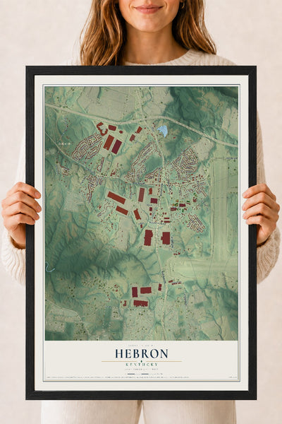 Map of Hebron, Kentucky, 18 x 24 inch print in a black wood frame