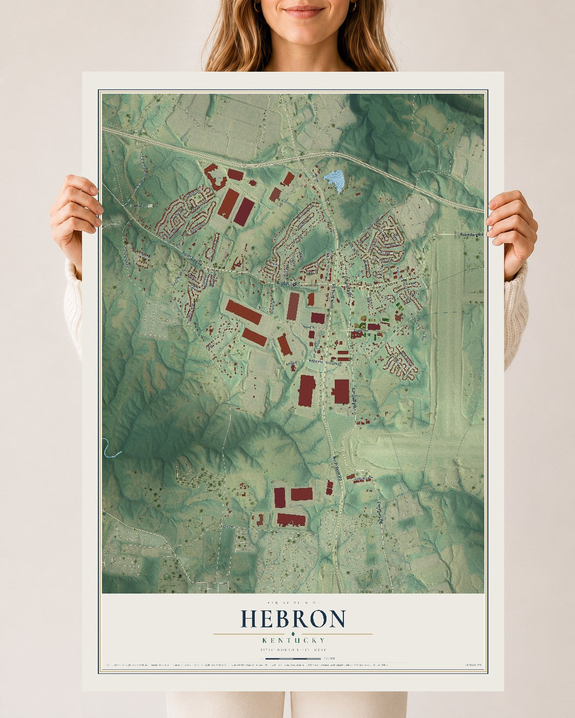 Map of Hebron, Kentucky, 24 x 36 inch unframed archival matte print