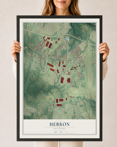 Map of Hebron, Kentucky, 24 x 36 inch print in a black wood frame