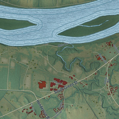 Second close-up of the map of Henderson, Kentucky print showing more streets and buildings