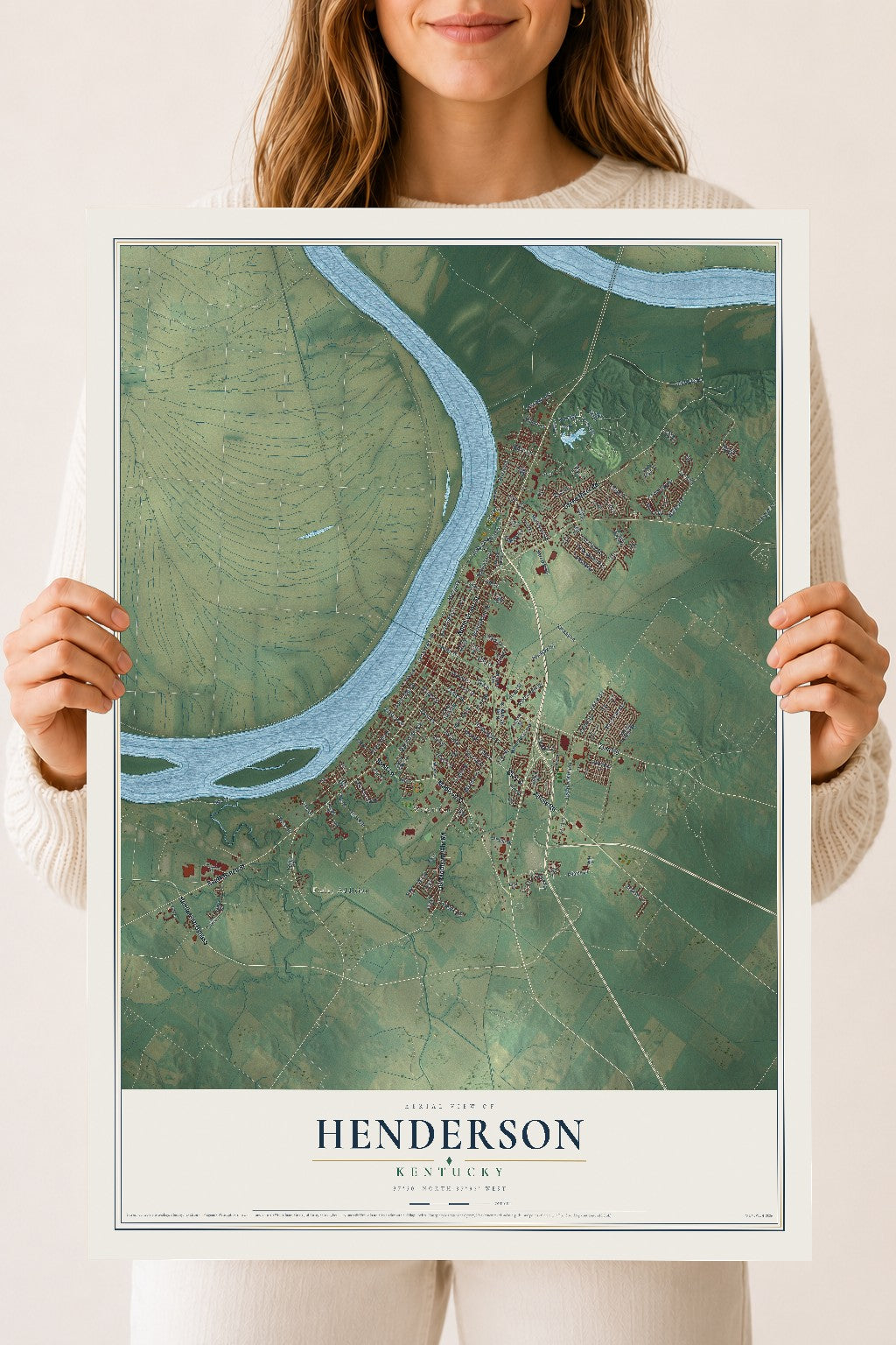 Map of Henderson, Kentucky, 18 x 24 inch unframed archival matte print