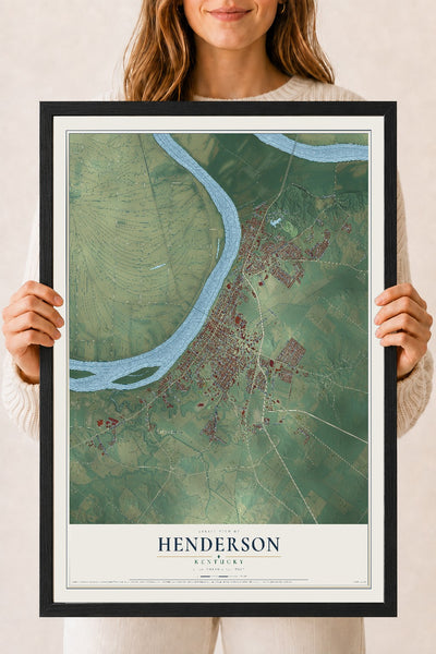 Map of Henderson, Kentucky, 18 x 24 inch print in a black wood frame