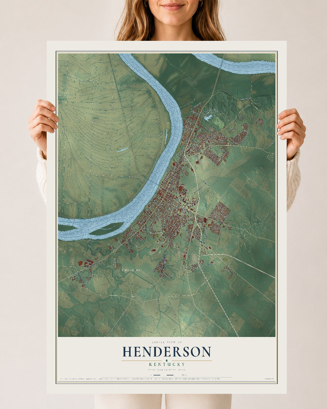 Map of Henderson, Kentucky, 24 x 36 inch unframed archival matte print