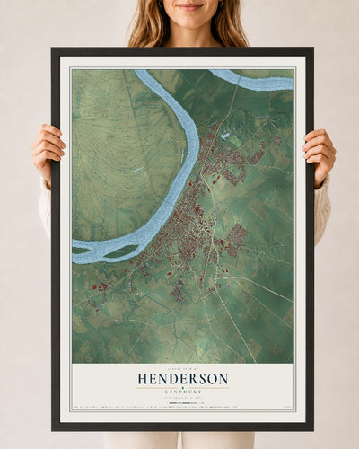 Map of Henderson, Kentucky, 24 x 36 inch print in a black wood frame
