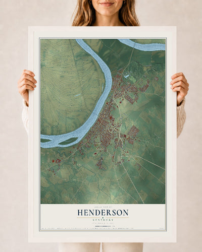 Map of Henderson, Kentucky, 24 x 36 inch print in a white wood frame