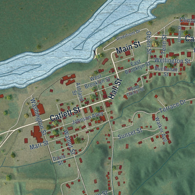 Close-up of the map of Hickman, Kentucky print showing street and building detail