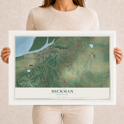 Map of Hickman, Kentucky, 12 x 18 inch print in a white wood frame