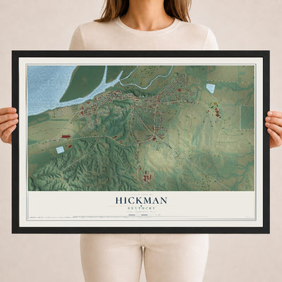 Map of Hickman, Kentucky, 18 x 24 inch print in a black wood frame