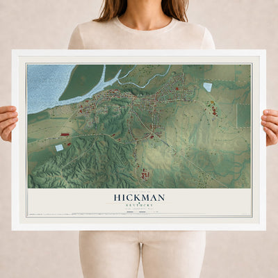 Map of Hickman, Kentucky, 18 x 24 inch print in a white wood frame