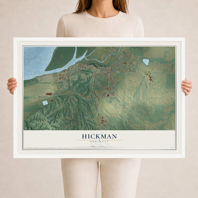 Map of Hickman, Kentucky, 24 x 36 inch print in a white wood frame
