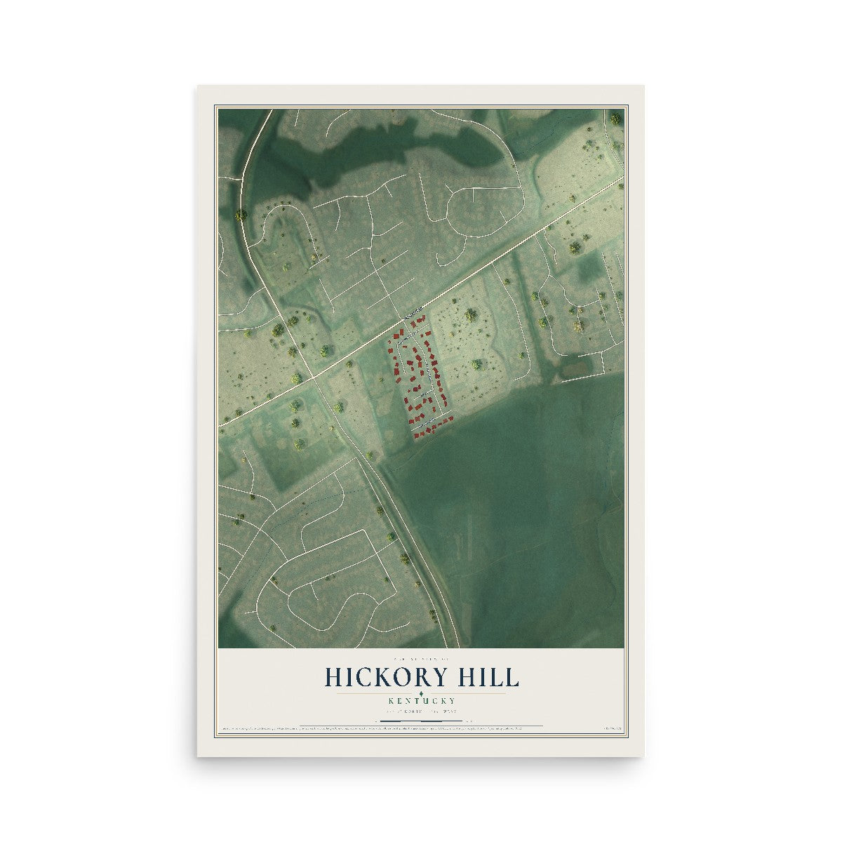 Map of Hickory Hill, Kentucky, 12 x 18 inch unframed archival matte print