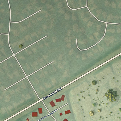 Close-up of the map of Hickory Hill, Kentucky print showing street and building detail
