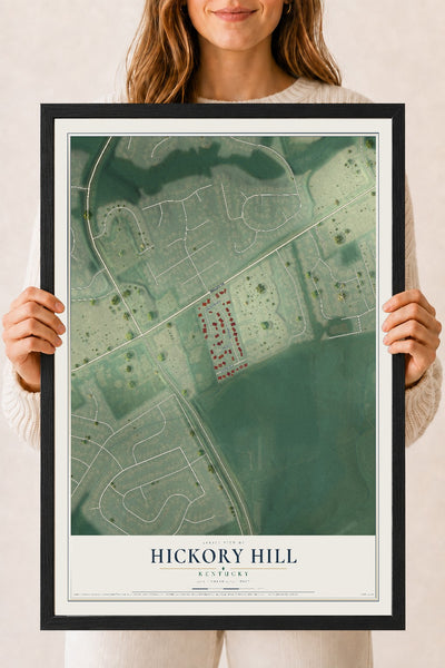 Map of Hickory Hill, Kentucky, 18 x 24 inch print in a black wood frame