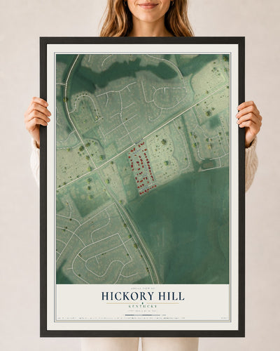 Map of Hickory Hill, Kentucky, 24 x 36 inch print in a black wood frame
