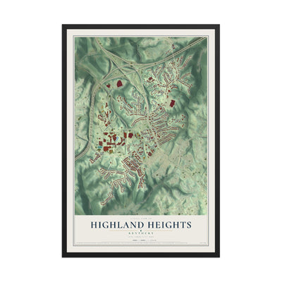 Map of Highland Heights, Kentucky, 12 x 18 inch print in a black wood frame