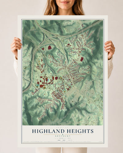 Map of Highland Heights, Kentucky, 24 x 36 inch unframed archival matte print
