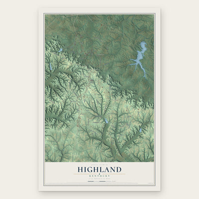 Highland, Kentucky map print, the full design