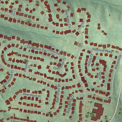 Close-up of the map of Hillcrest, Kentucky print showing street and building detail