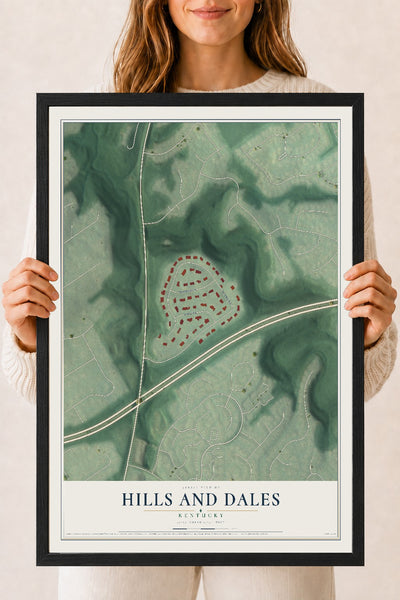 Map of Hills and Dales, Kentucky, 18 x 24 inch print in a black wood frame