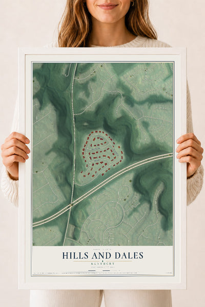 Map of Hills and Dales, Kentucky, 18 x 24 inch print in a white wood frame