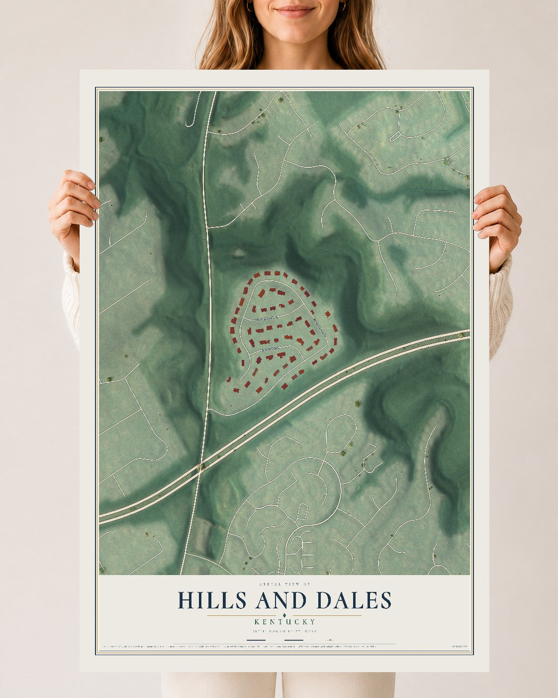 Map of Hills and Dales, Kentucky, 24 x 36 inch unframed archival matte print